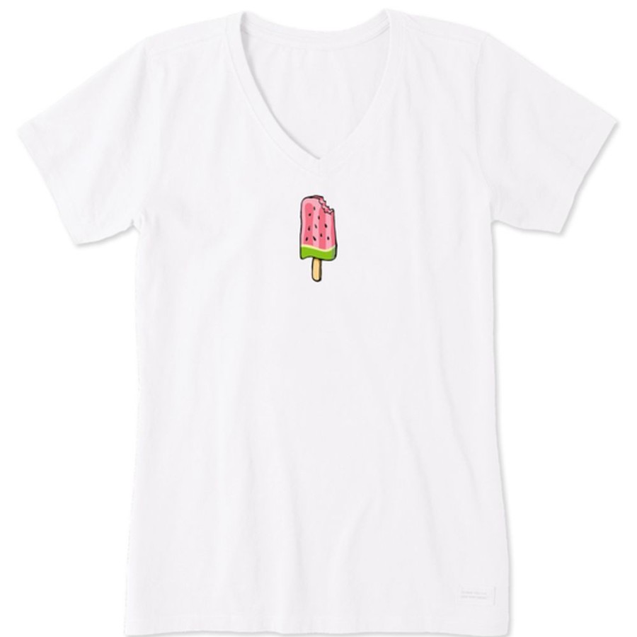 Women Life is Good Graphic Tees | Women'S Quirky Watermeloncicle Crusher Vee Cloud White