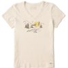 Women Life is Good Graphic Tees | Women'S Fineline Trail Short Sleeve Vee Putty White