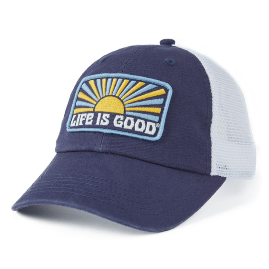 Men Life is Good Hats | Horizontal Sunburst Soft Mesh Back Cap Darkest Blue