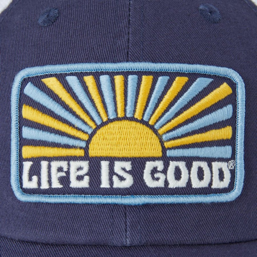 Men Life is Good Hats | Horizontal Sunburst Soft Mesh Back Cap Darkest Blue