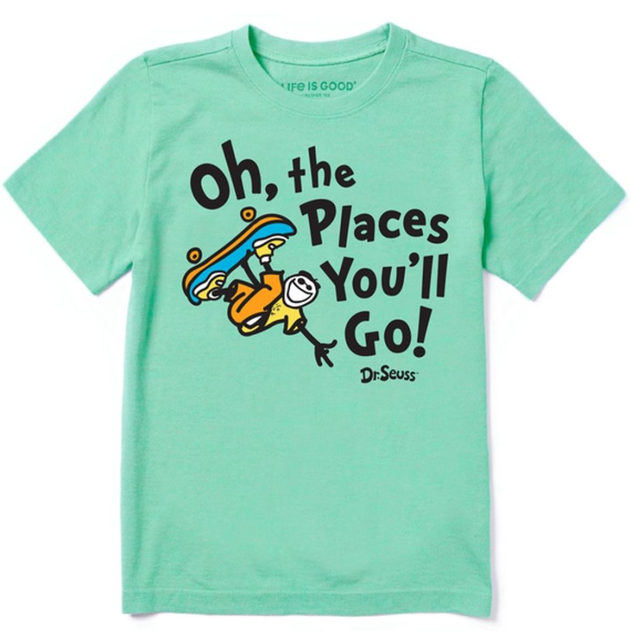 Kids Life is Good Graphic Tees | Kids Oh The Places Jake Skateboard Crusher Tee Spearmint Green