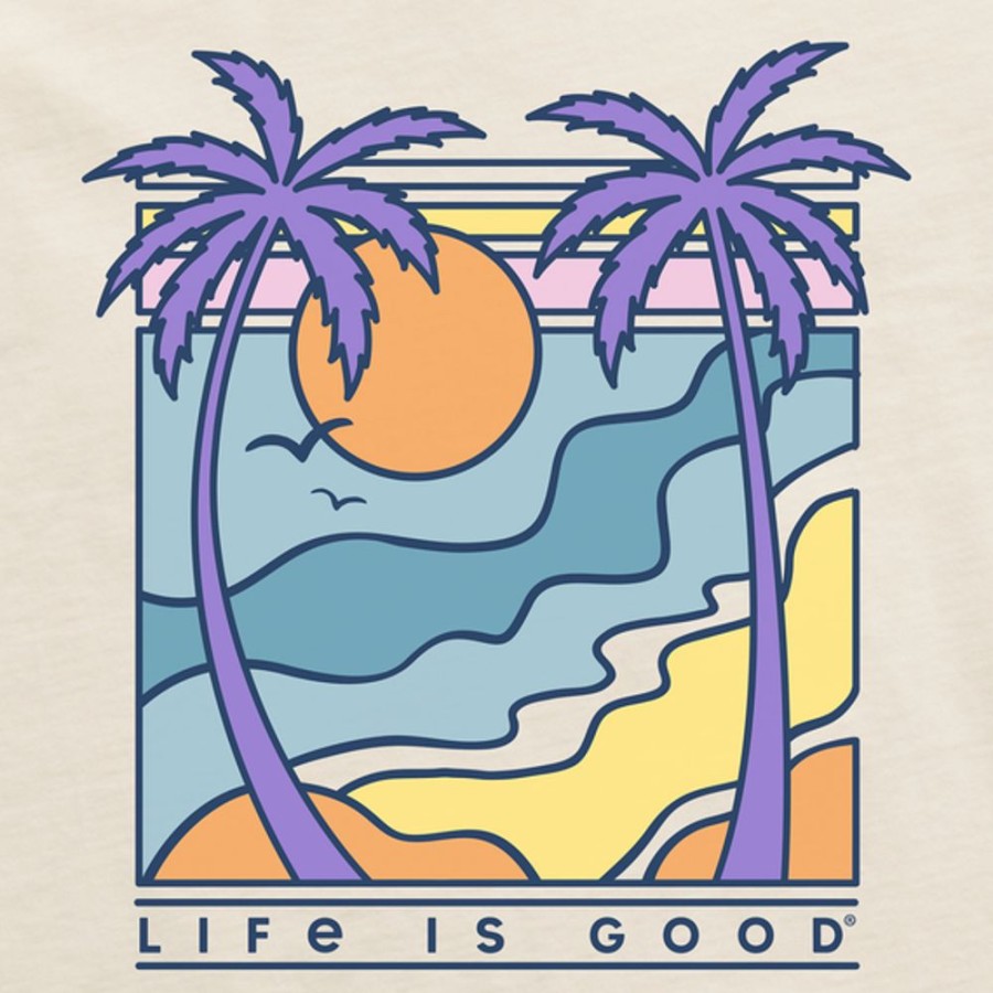 Women Life is Good Boxy Tees | Women'S Retro Palms Scene Boxy Crusher Tee Putty White