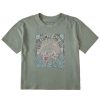 Women Life is Good Boxy Tees | Women'S Here Comes The Sun Hippie Boxy Crusher Tee Moss Green