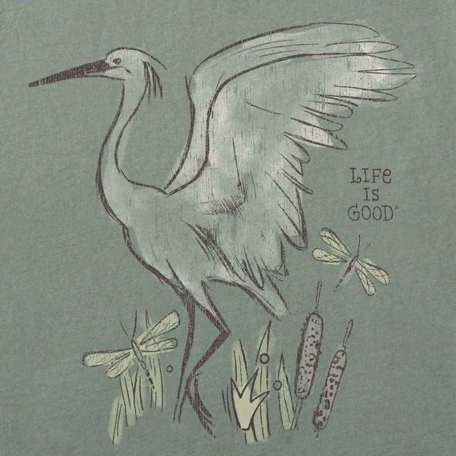 Women Life is Good Graphic Tees | Women'S Dreamy Egret Crusher Tee Moss Green