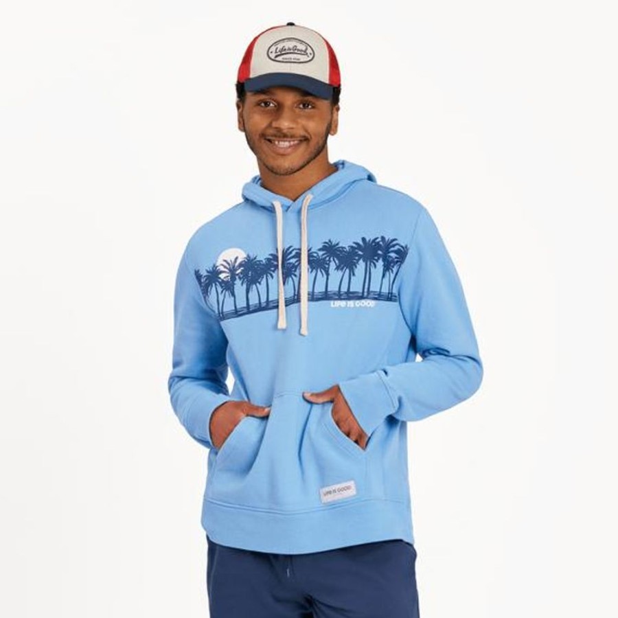 Men Life is Good Sweatshirts & Hoodies | Men'S Palm Sea Stripe Simply True Fleece Hoodie Cool Blue