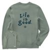 Men Life is Good Sweatshirts & Hoodies | Men'S Lig Vintage Wordmark Stacked Simply True Fleece Crew Moss Green