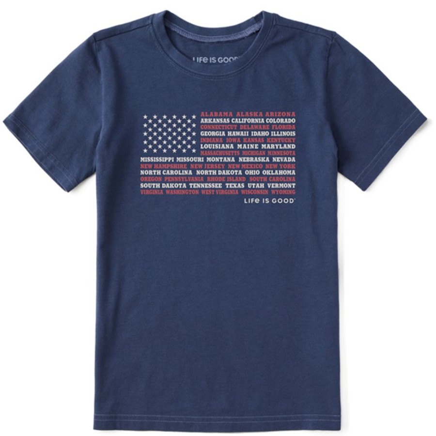 Kids Life is Good Graphic Tees | Kids Clean 50 States Flag Crusher Tee Darkest Blue