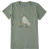 Women Life is Good Graphic Tees | Women'S Dreamy Key To Happiness Snowy Owl Crusher Tee Moss Green