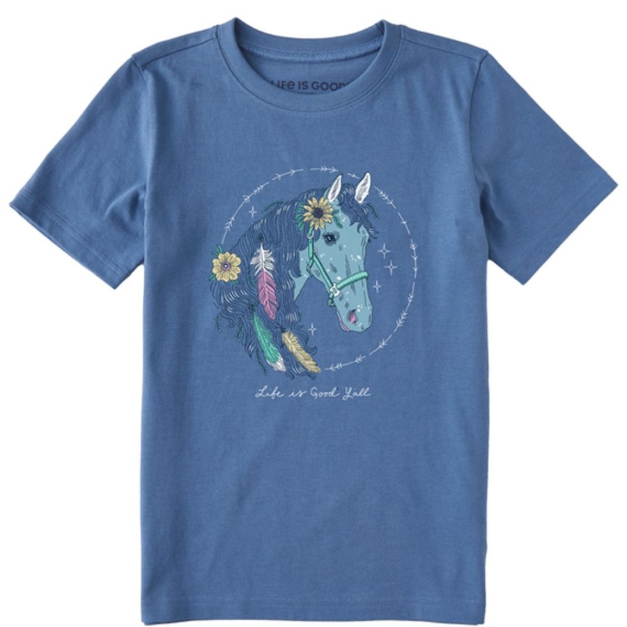 Kids Life is Good Graphic Tees | Kids Fineline Horse Portrait Crusher Tee Vintage Blue