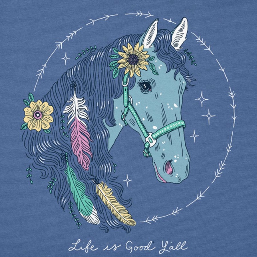 Kids Life is Good Graphic Tees | Kids Fineline Horse Portrait Crusher Tee Vintage Blue