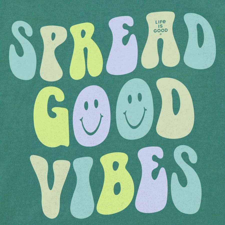 Women Life is Good Boxy Tees | Women'S Groovy Spread Good Vibes Boxy Crusher Tee Spruce Green