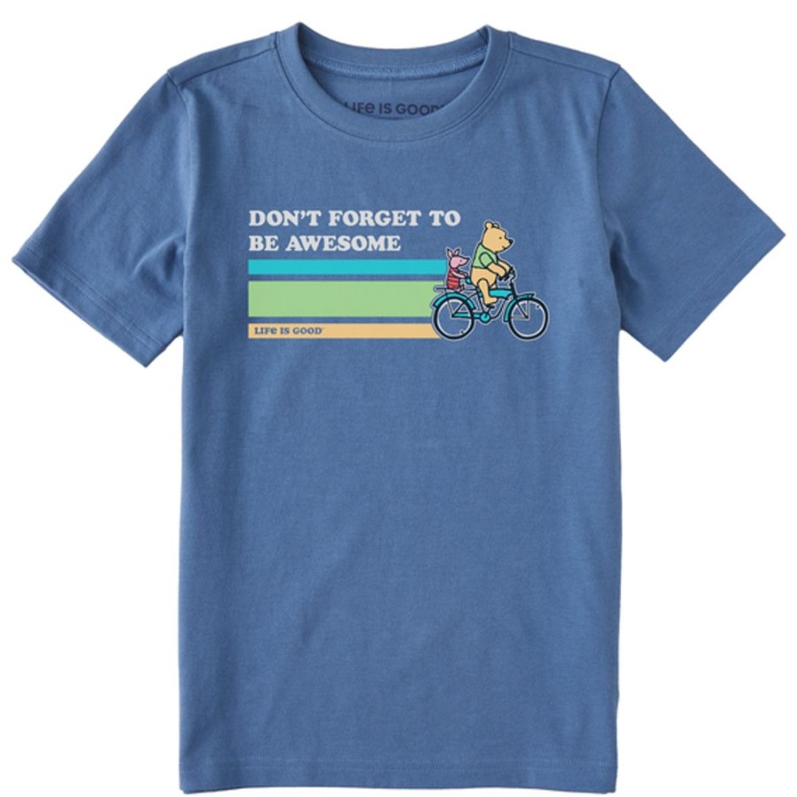 Kids Life is Good Graphic Tees | Kids Vintage Be Awesome Winnie & P Bike Crusher Tee Vintage Blue