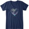 Women Life is Good Graphic Tees | Women'S Beach Please Mandala Heart Crusher Vee Darkest Blue