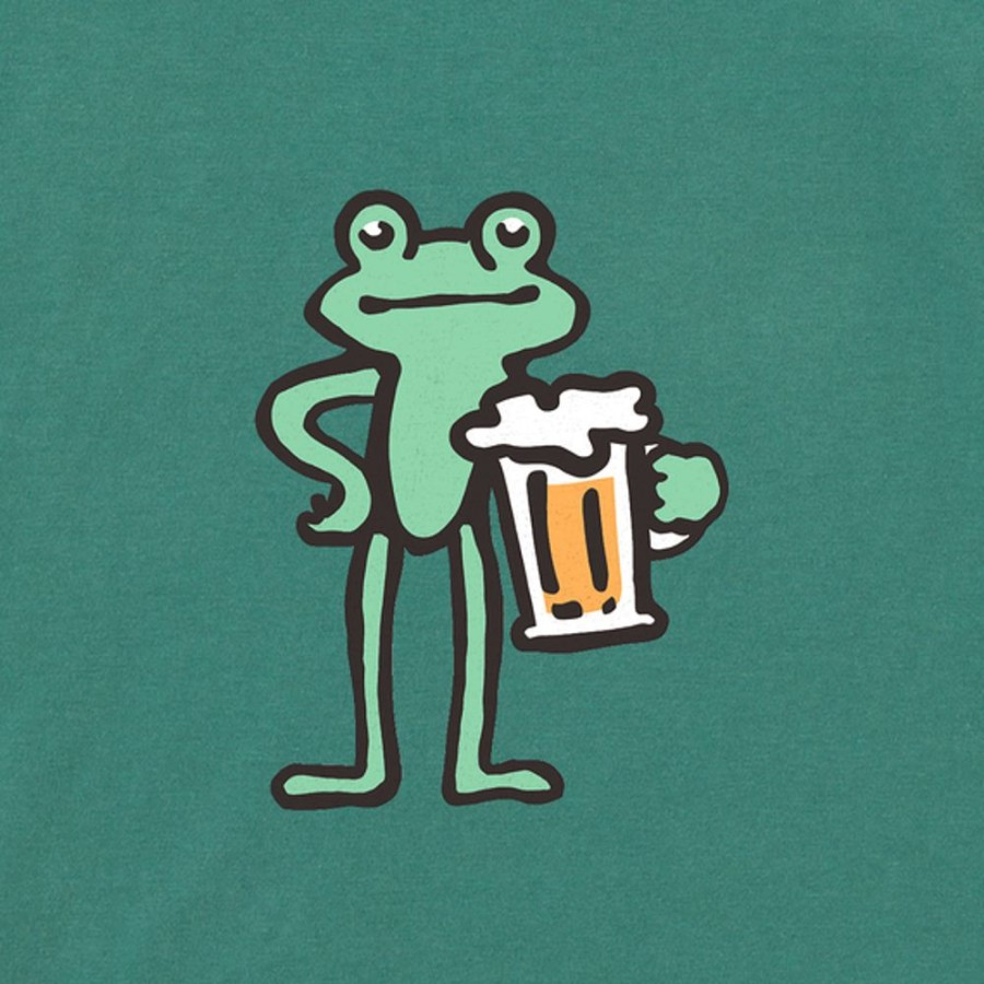 Women Life is Good Graphic Tees | Women'S Quirky Frog With Beer Boxy Crusher Tee Spruce Green