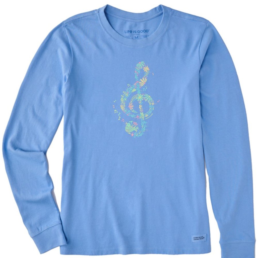 Women Life is Good Graphic Tees | Women'S Wildflower G Clef Long Sleeve Crusher Tee Cornflower Blue