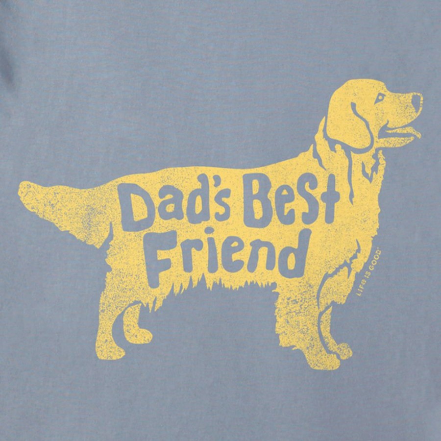 Men Life is Good Graphic Tees | Men'S Dad'S Best Friend Golden Retriever Short Sleeve Tee Stone Blue