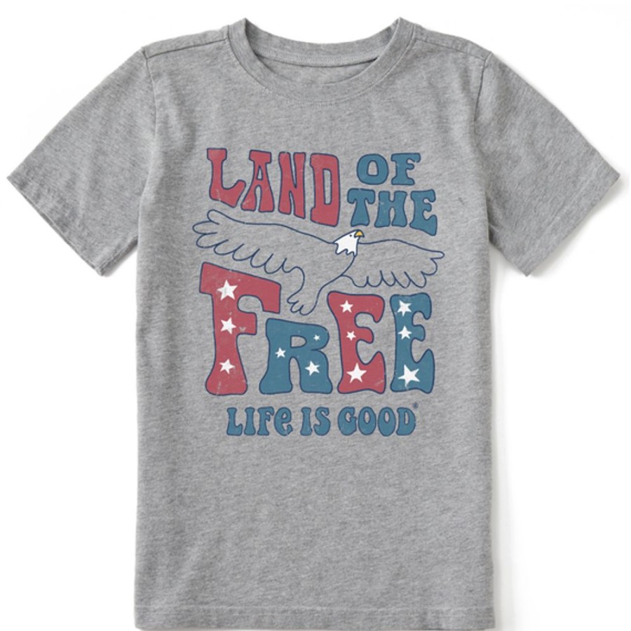 Kids Life is Good Graphic Tees | Kids Groovy Land Of The Free Eagle Crusher Tee Heather Gray