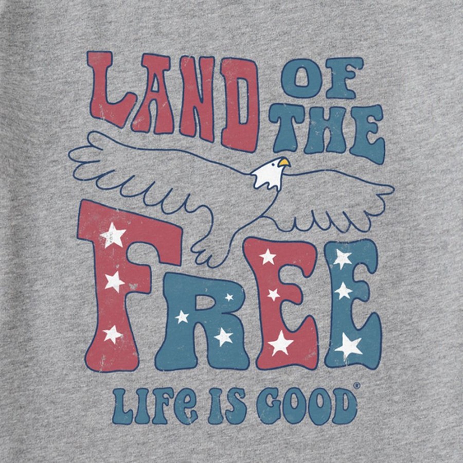 Kids Life is Good Graphic Tees | Kids Groovy Land Of The Free Eagle Crusher Tee Heather Gray