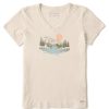 Women Life is Good Graphic Tees | Women'S Rural Linework Short Sleeve Vee Putty White