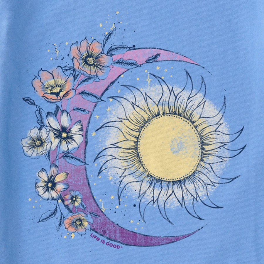 Women Life is Good Graphic Tees | Women'S Moon Flower Short Sleeve Vee Cornflower Blue