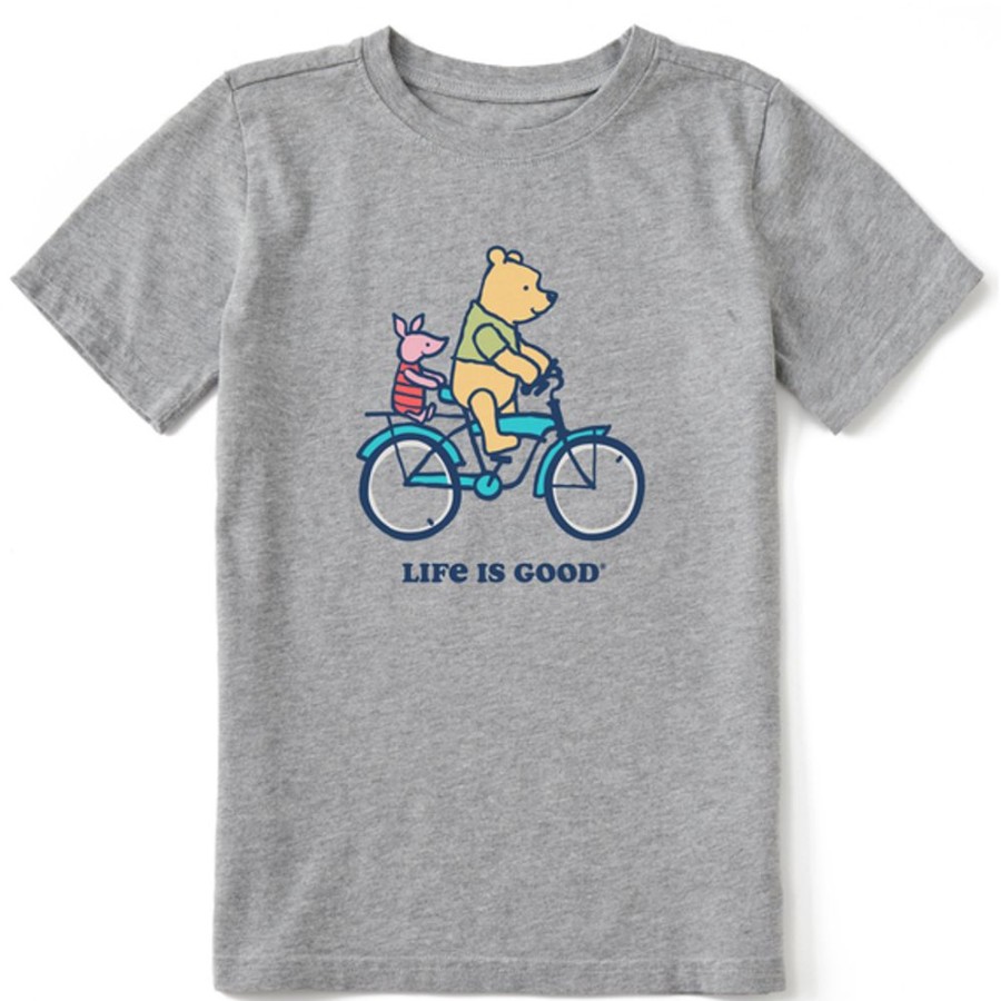 Kids Life is Good Graphic Tees | Kids Vintage Winnie & P Bike Crusher Tee Heather Gray