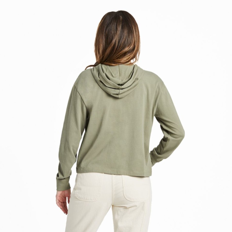 Women Life is Good Solid Tees | Women'S Solid Crusher Boxy Hoodie Moss Green