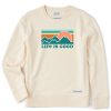 Women Life is Good Sweatshirts & Hoodies | Women'S Clean Stripe Mountains & Sun Simply True Fleece Crew Putty White