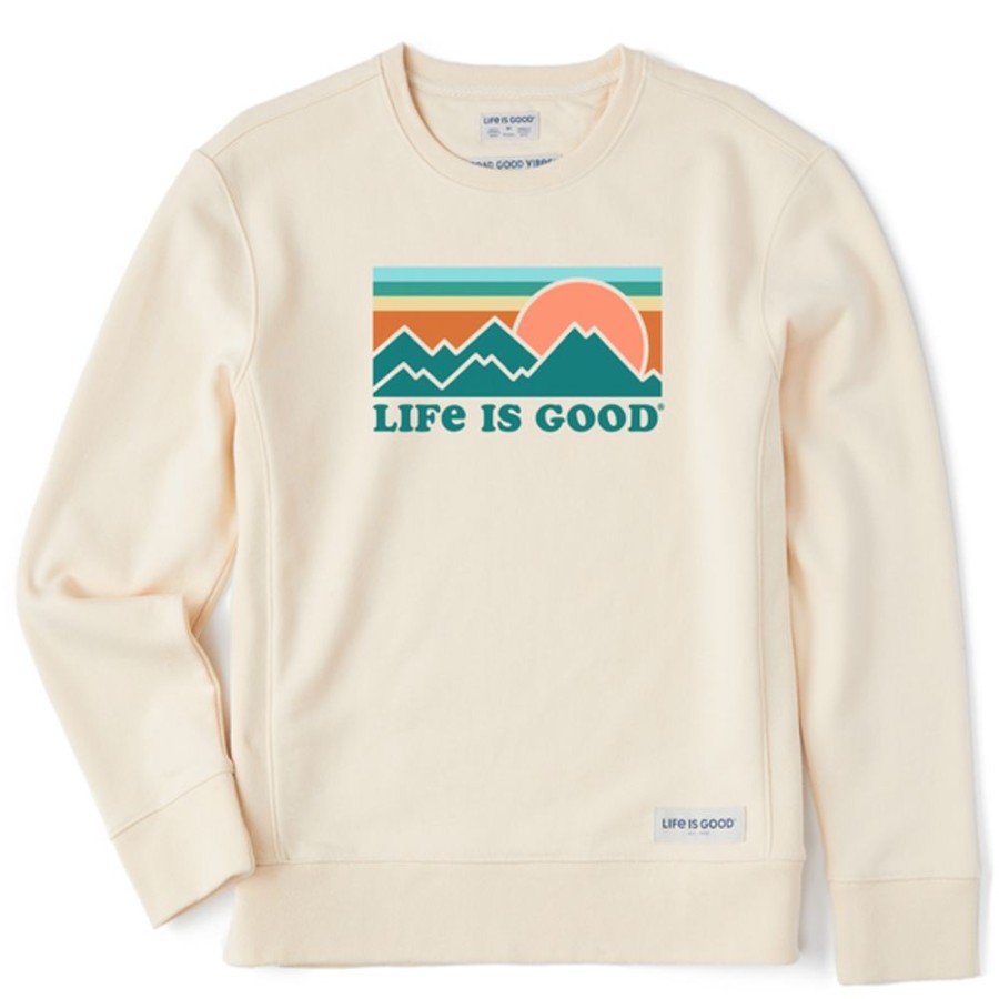 Women Life is Good Sweatshirts & Hoodies | Women'S Clean Stripe Mountains & Sun Simply True Fleece Crew Putty White