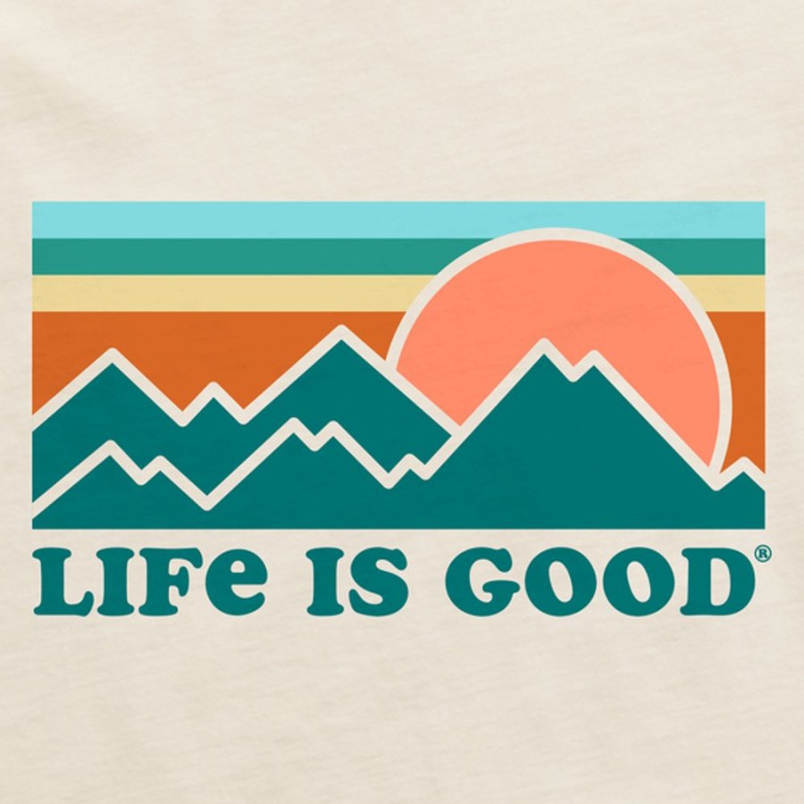 Women Life is Good Sweatshirts & Hoodies | Women'S Clean Stripe Mountains & Sun Simply True Fleece Crew Putty White