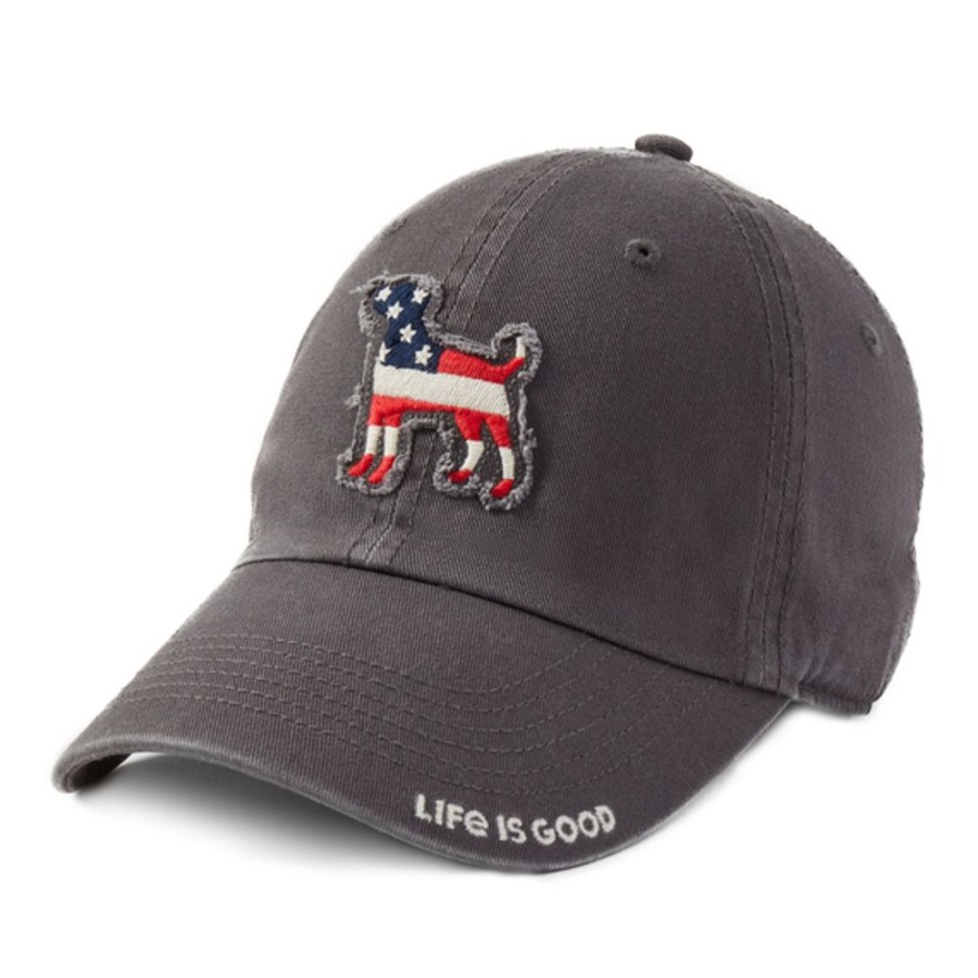 Men Life is Good Hats | Americana Dog Tattered Chill Cap Slate Gray