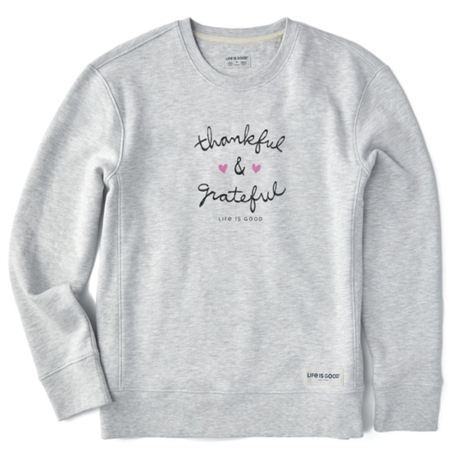 Women Life is Good Sweatshirts & Hoodies | Women'S Thankful And Grateful Simply True Fleece Crew Light Heather Gray