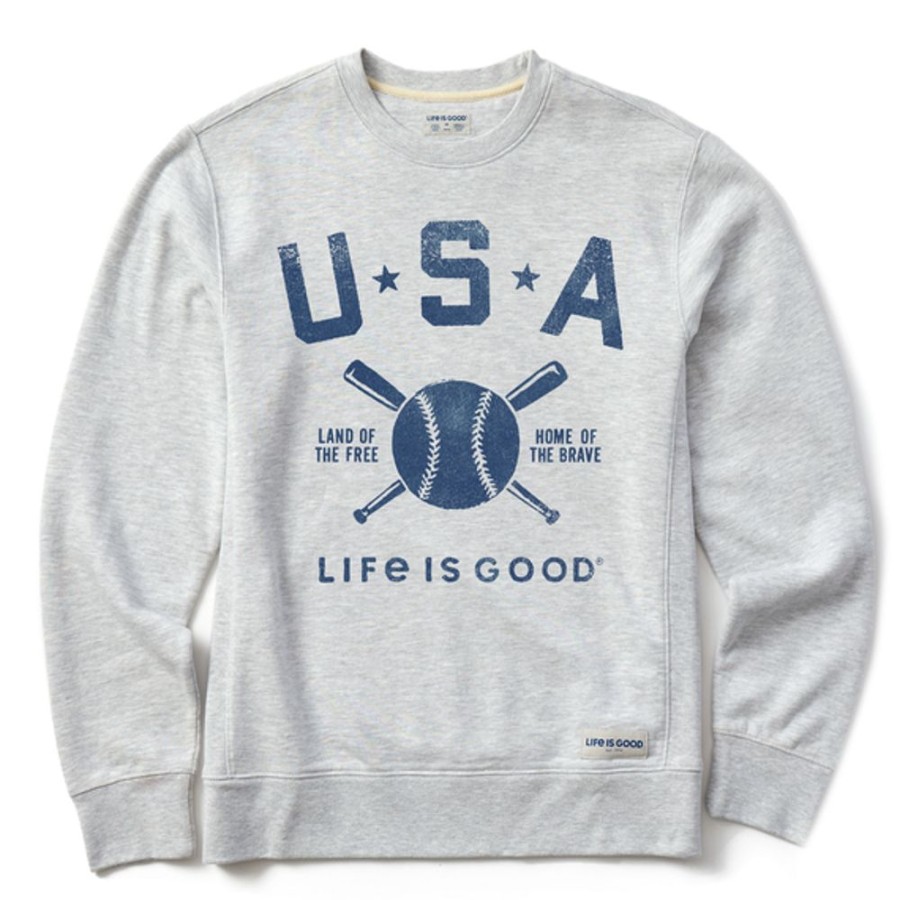 Men Life is Good Sweatshirts & Hoodies | Men'S Usa Baseball Simply True Fleece Crew Light Heather Gray