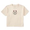 Women Life is Good Boxy Tees | Women'S Naive Smiley Devil Boxy Crusher Tee Putty White