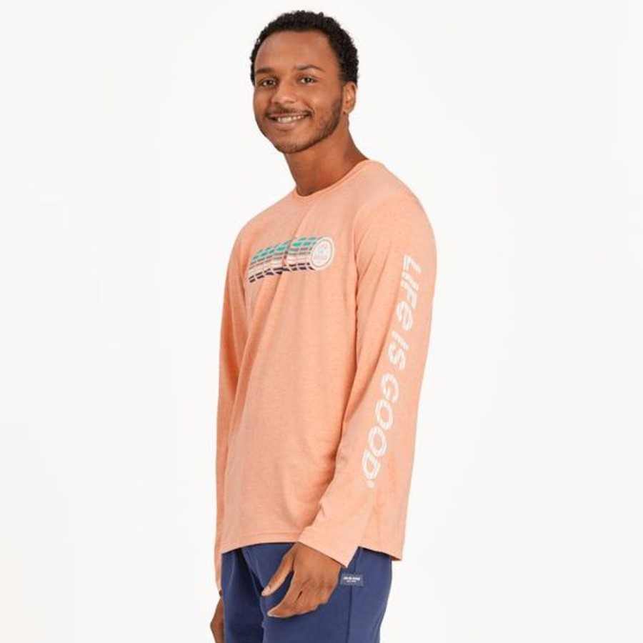 Men Life is Good Graphic Tees | Men'S Energetic Coin Long Sleeve Active Tee Canyon Orange