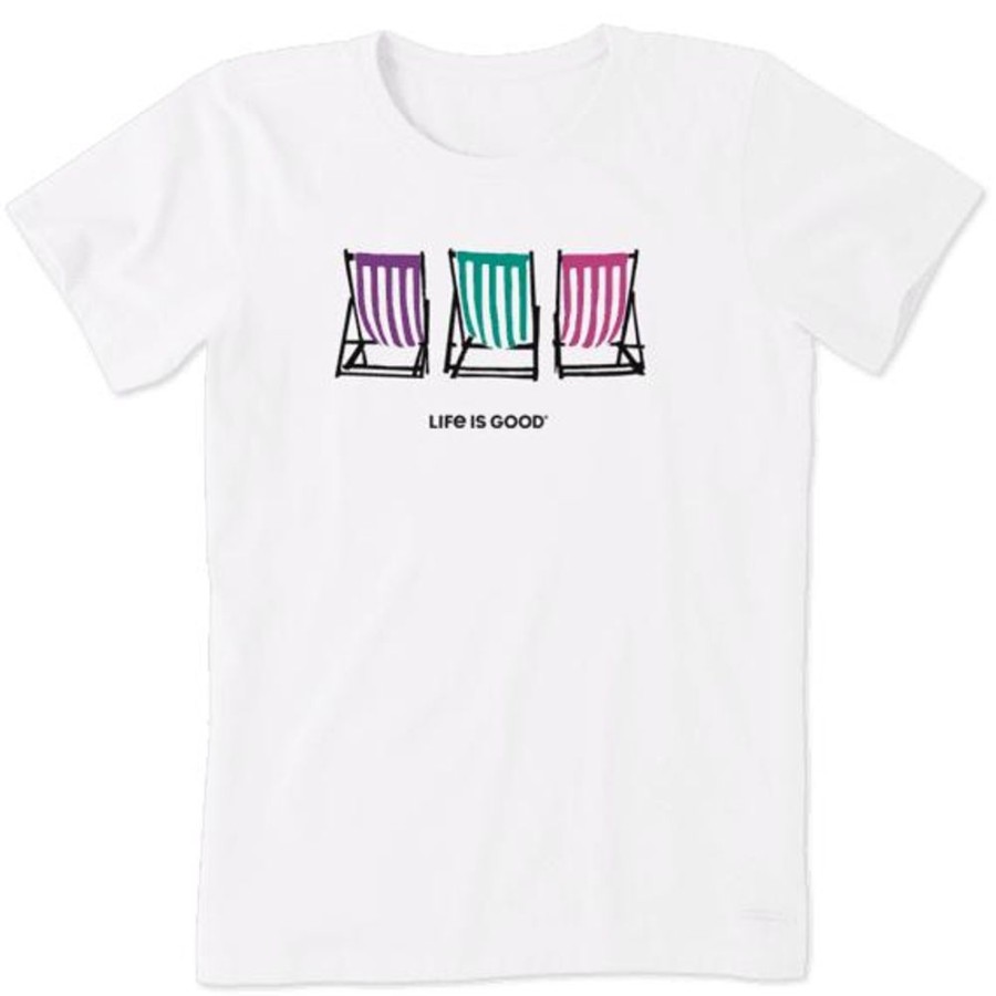 Women Life is Good Graphic Tees | Women'S Beach Chair Stripe Crusher Tee Cloud White