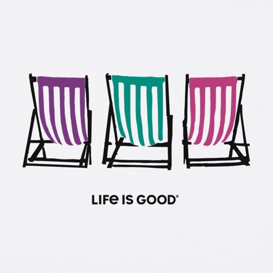 Women Life is Good Graphic Tees | Women'S Beach Chair Stripe Crusher Tee Cloud White