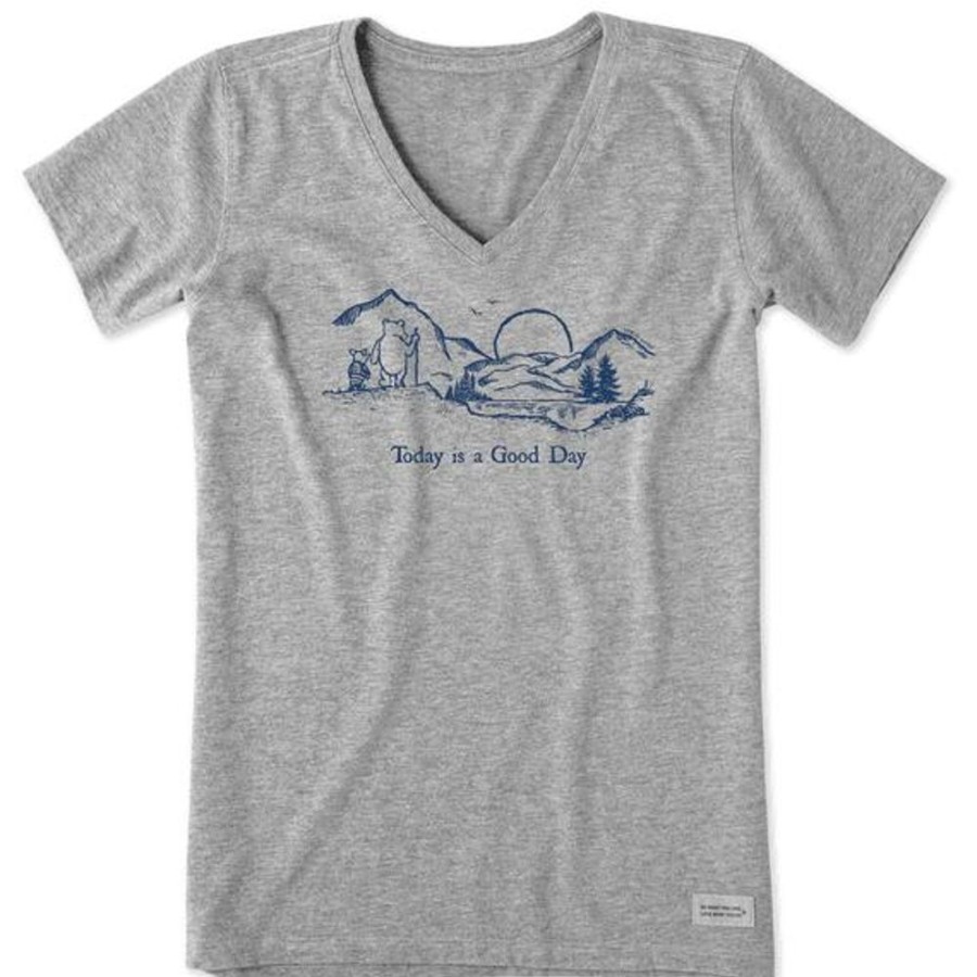 Women Life is Good Graphic Tees | Women'S Winnie & P Today Is A Good Day Short Sleeve Vee Heather Gray