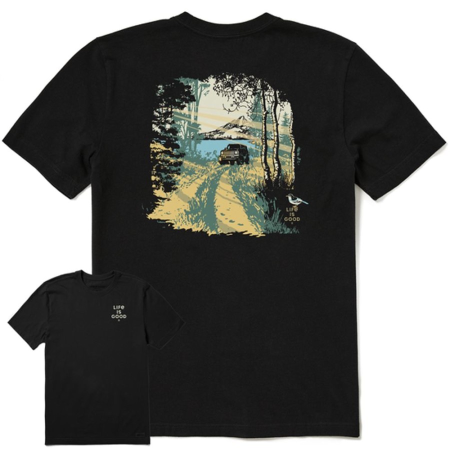 Men Life is Good Graphic Tees | Men'S Shadow Atv W Sunbeams In The Woods Crusher Tee Jet Black