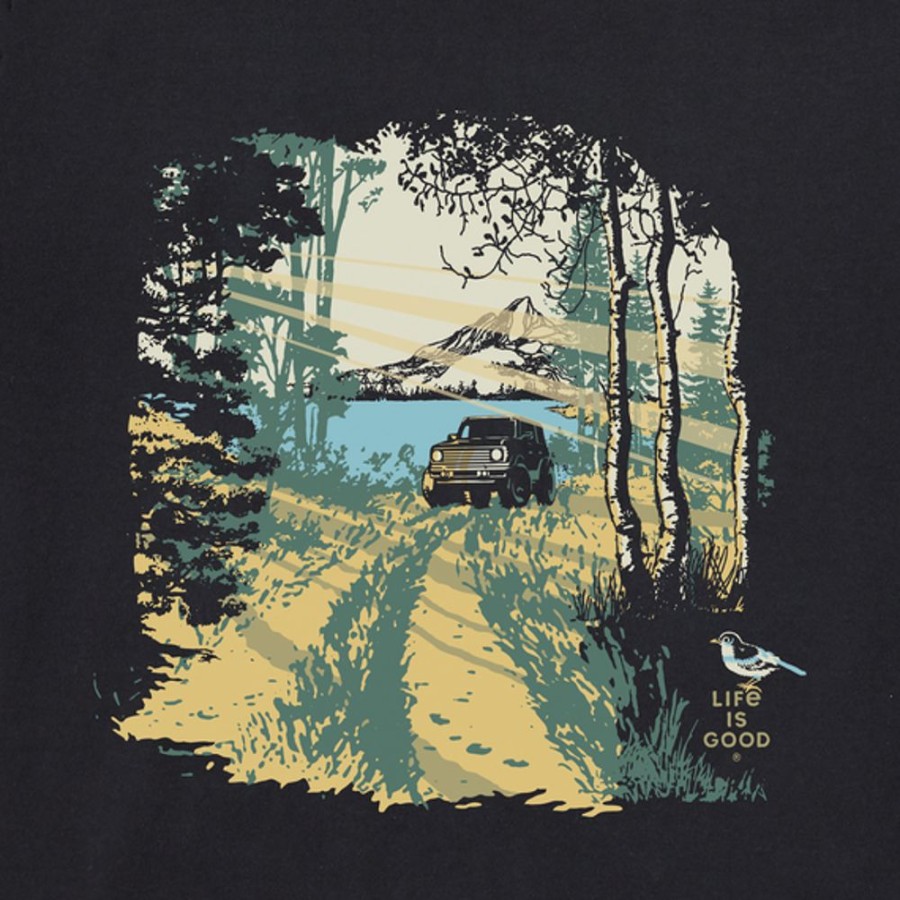 Men Life is Good Graphic Tees | Men'S Shadow Atv W Sunbeams In The Woods Crusher Tee Jet Black