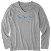 Women Life is Good Graphic Tees | Women'S Three Hummingbirds Long Sleeve Crusher Vee Heather Gray