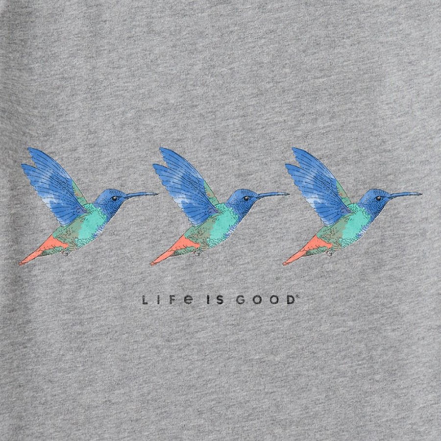 Women Life is Good Graphic Tees | Women'S Three Hummingbirds Long Sleeve Crusher Vee Heather Gray