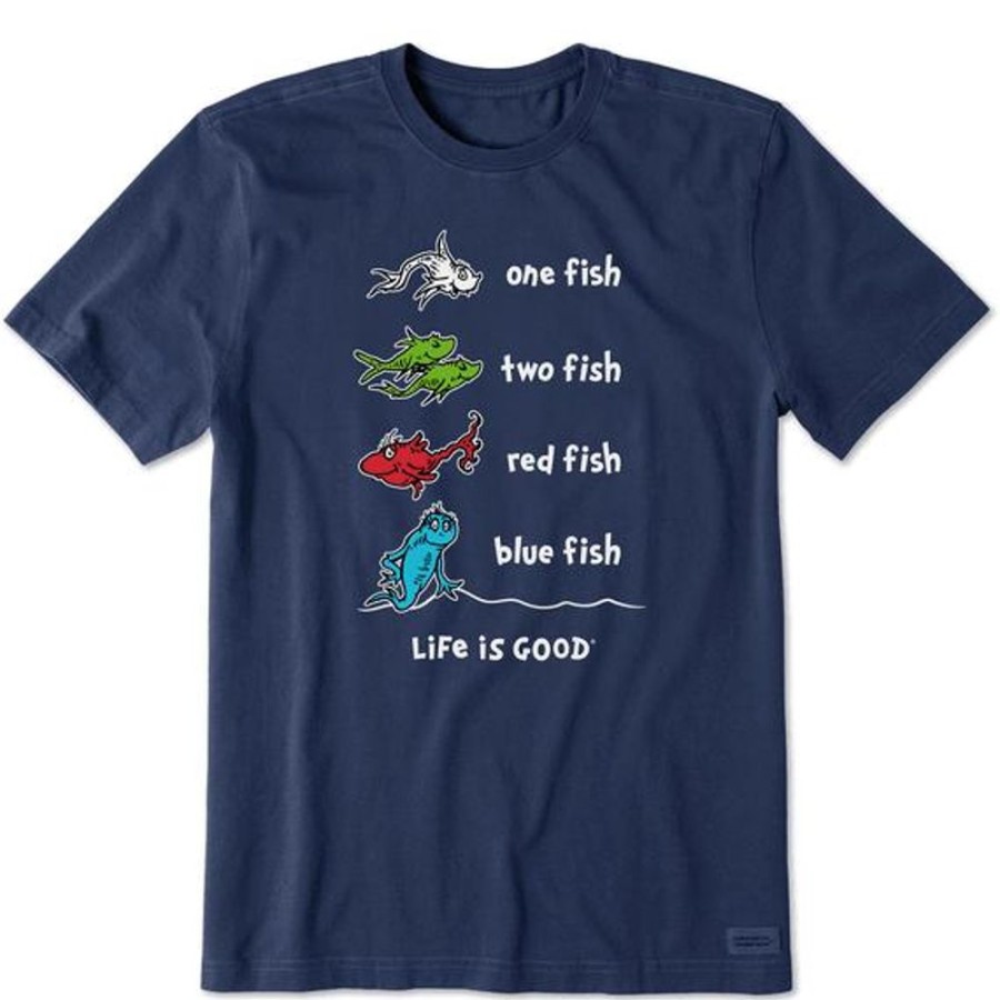 Men Life is Good Graphic Tees | Men'S One Fish Two Fish Book Cover Short Sleeve Tee Darkest Blue