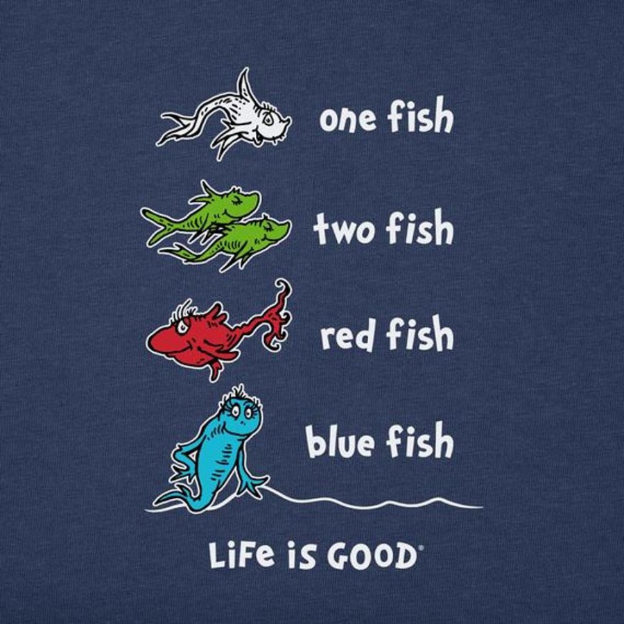 Men Life is Good Graphic Tees | Men'S One Fish Two Fish Book Cover Short Sleeve Tee Darkest Blue