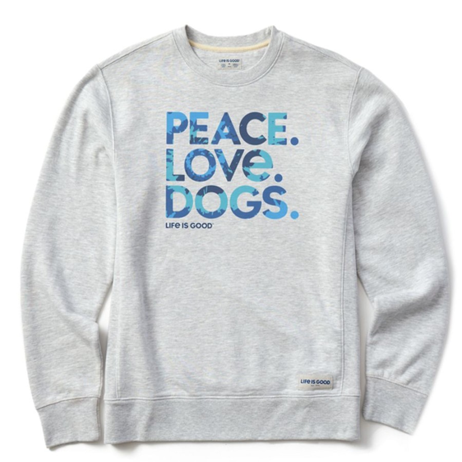 Men Life is Good Sweatshirts & Hoodies | Men'S Tie Dye Peace Love Dogs Simply True Fleece Crew Light Heather Gray