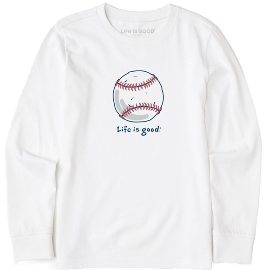 Kids Life is Good Graphic Tees | Kids Baseball Long Sleeve Crusher Tee Cloud White