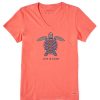 Women Life is Good Graphic Tees | Women'S Mandala Turtle Short Sleeve Vee Mango Orange