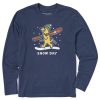 Men Life is Good Graphic Tees | Men'S Vintage Rocket Ski Snow Day Long Sleeve Crusher Tee Darkest Blue