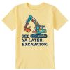 Kids Life is Good Graphic Tees | Kids Tie Dye See You Later Excavator Crusher Tee Sandy Yellow