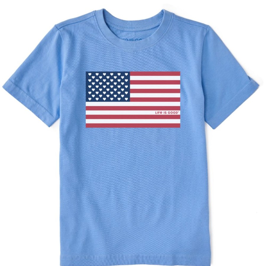 Kids Life is Good Graphic Tees | Kids Clean Flag Hearts Crusher Tee Cornflower Blue