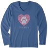 Women Life is Good Graphic Tees | Women'S Best Things Paw Heart Long Sleeve Crusher Vee Vintage Blue